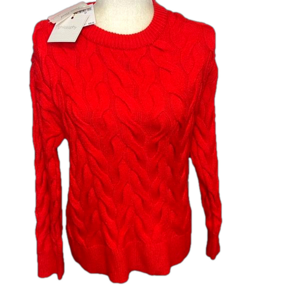 NWT Philosophy Womens Red Viscose Blend Cable Knit Long Sleeves Sweater Size S